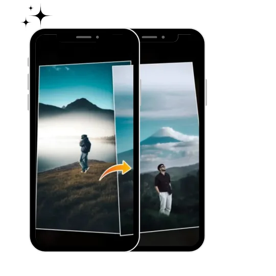 Before and after photo showing AI background removal and replacement using Hypic Mod APK photo editor on mobile screen. | hypic app